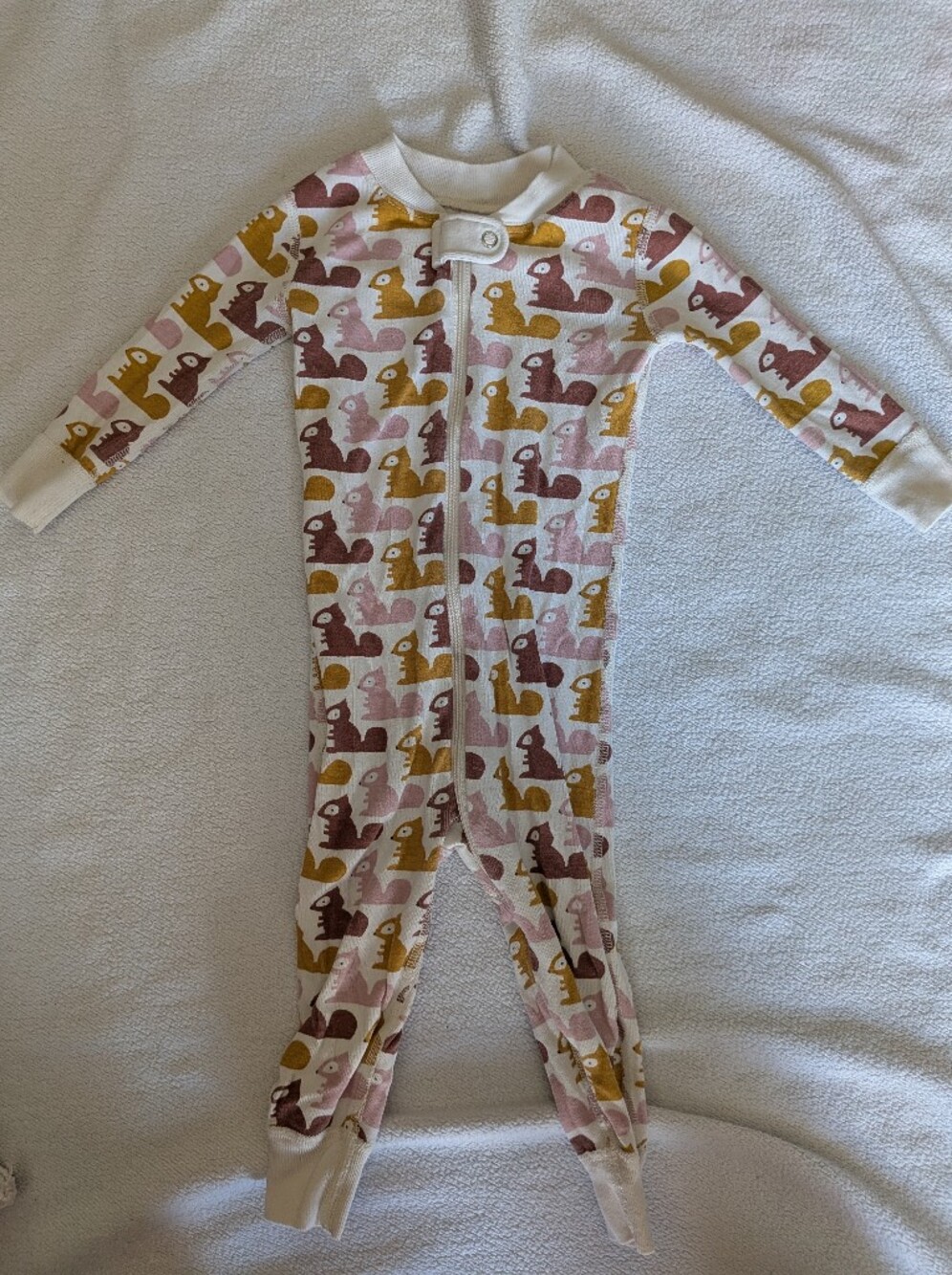 Hanna Andersson Pink, Mustard & Brown Squirrel Print Footed One-Piece